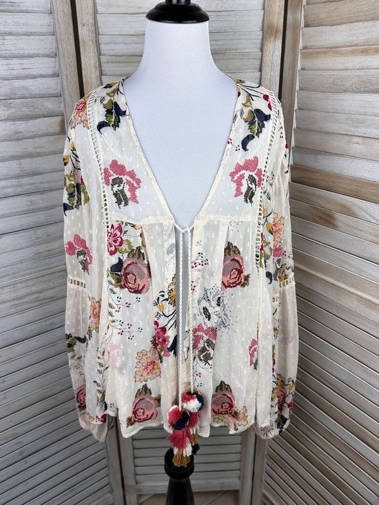 Zara Tops - Zara Woman Cream Floral Embroidered Boho Style Spring Tasseled Cardigan XS